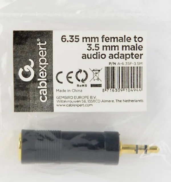 GEMBIRD A-6.35F-3.5M Gembird 6.35 mm zenski na 3.5 mm muski audio adapter Slika 2