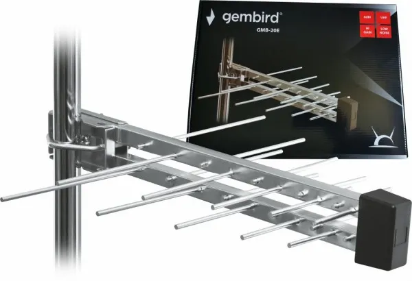 GEMBIRD GMB-20E sa kutijom **Gembird Antena Loga UHF sa RF-Konektorom, 20elemenata, duzina 39cm, 6dB alu 609 Slika 1