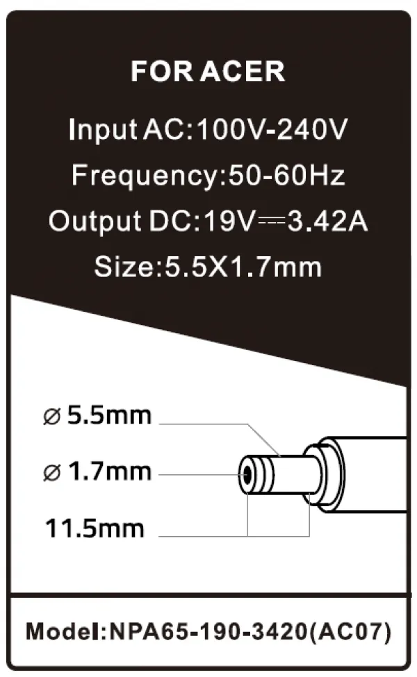 GEMBIRD NPA65-190-3420 (AC07) ** Gembird punjac za laptop 65W-19V-3.42A, 5.5x1.7mm yellow (747 Alt=AC09) Slika 2