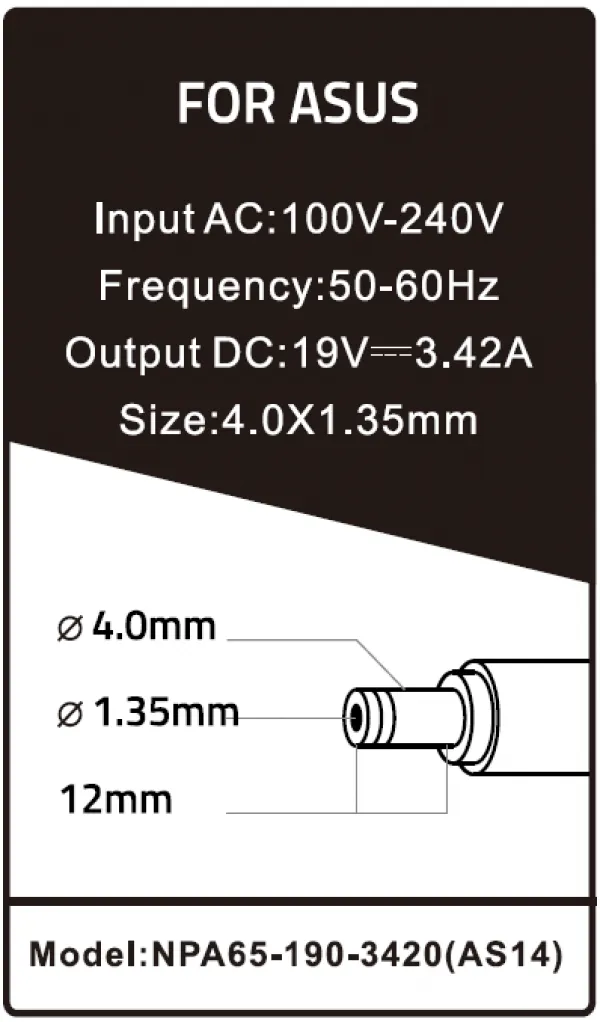 GEMBIRD NPA65-190-3420 (AS14) ** Gembird punjac za laptop 65W-19V-3.42A, 4.0x1.35mm black (715) Slika 4