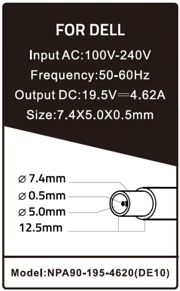 GEMBIRD NPA90-195-4620 (DE10) **Gembird punjac za laptop 90W-19.5V-4.62A, 7.4x5.0mm black PIN (1003) Slika 2