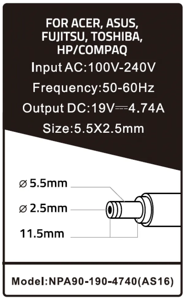 GEMBIRD NPA90-190-4740 (AS16) ** Gembird punjac za laptop 90W-19V-4.74A, 5.5x2.5mm black (908) Slika 2