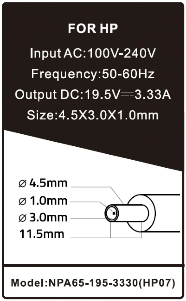 GEMBIRD NPA65-195-3330 (HP07) ** Gembird punjac za laptop 65W-19.5V-3.33A, 4.5x3.0mm PIN blue(767 Alt=DE11) Slika 4