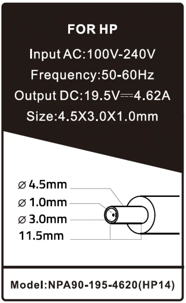 GEMBIRD NPA90-195-4620 (HP14) ** Gembird punjac za laptop 90W-19.5V-4.62A, 4.5x3.0mm blue PIN (1053) Slika 2