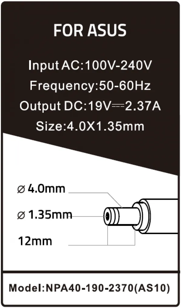 GEMBIRD NPA40-190-2370 (AS10) ** Gembird punjac za laptop 40W-19V-2.37A, 4.0x1.35mm black (747 Alt=AS14) Slika 3