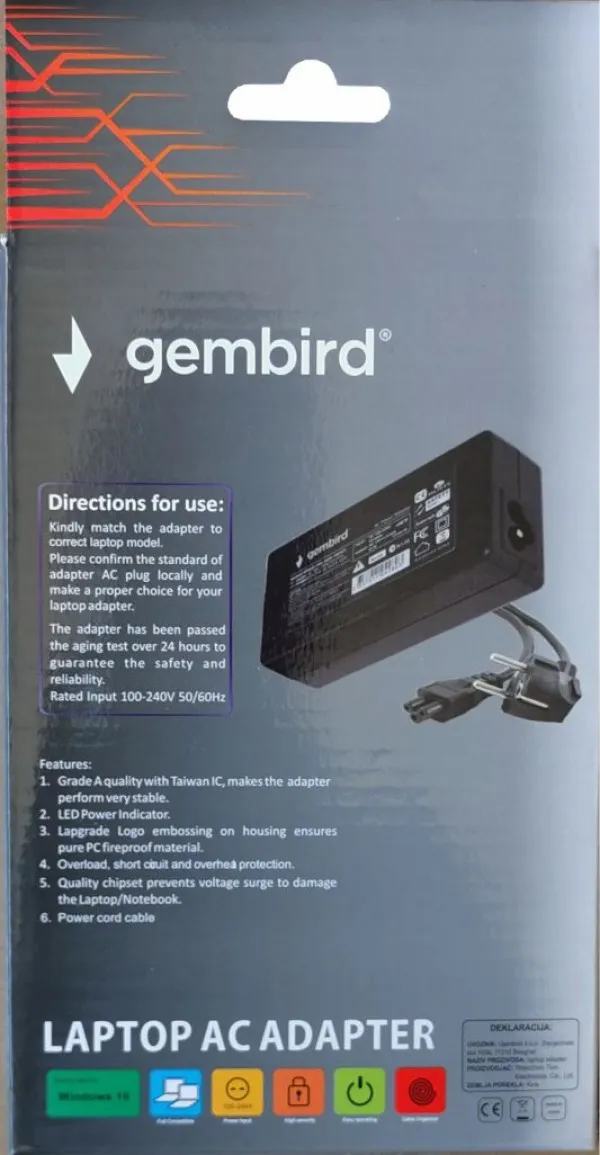 GEMBIRD NPA40-190-2370 (AS10) ** Gembird punjac za laptop 40W-19V-2.37A, 4.0x1.35mm black (747 Alt=AS14) Slika 2