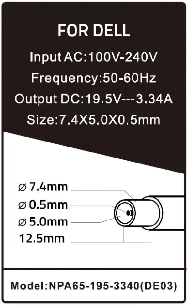 GEMBIRD NPA65-195-3340 (DE03) **Gembird punjac za laptop 65W-19.5V-3.34A, 7.4x5.0mm black PIN (847 Alt=DE10) Slika 3