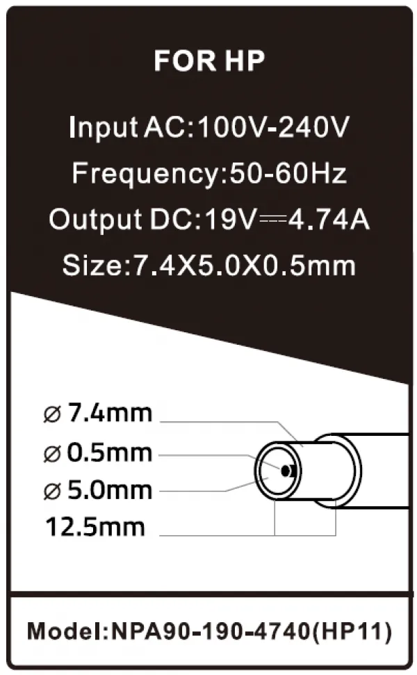 GEMBIRD NPA90-190-4740 (HP11) ** Gembird punjac za laptop 90W-19V-4.74A, 7.4x5.0mm black PIN (958) Slika 2