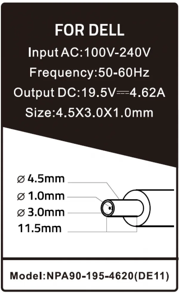 GEMBIRD NPA90-195-4620 (DE11) ** Gembird punjac za laptop 90W-19.5V-4.62A, 4.5x3.0mm  Black PIN (929) Slika 1