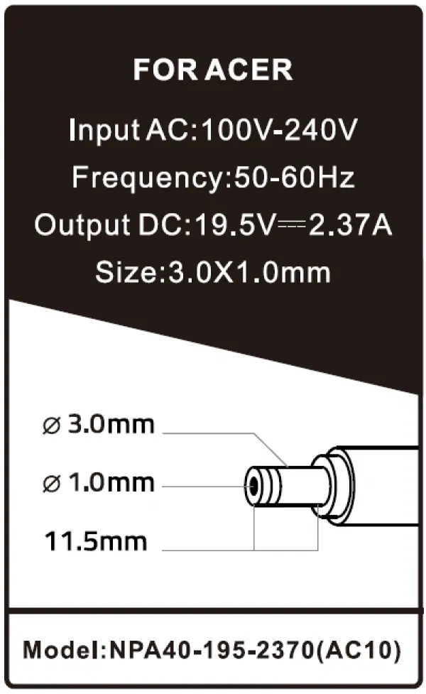 GEMBIRD NPA40-195-2370 (AC10) ** Gembird punjac za laptop 40W-19.5V-2.37A, 3.0x1.1mm black (747 alt=AC08) Slika 3