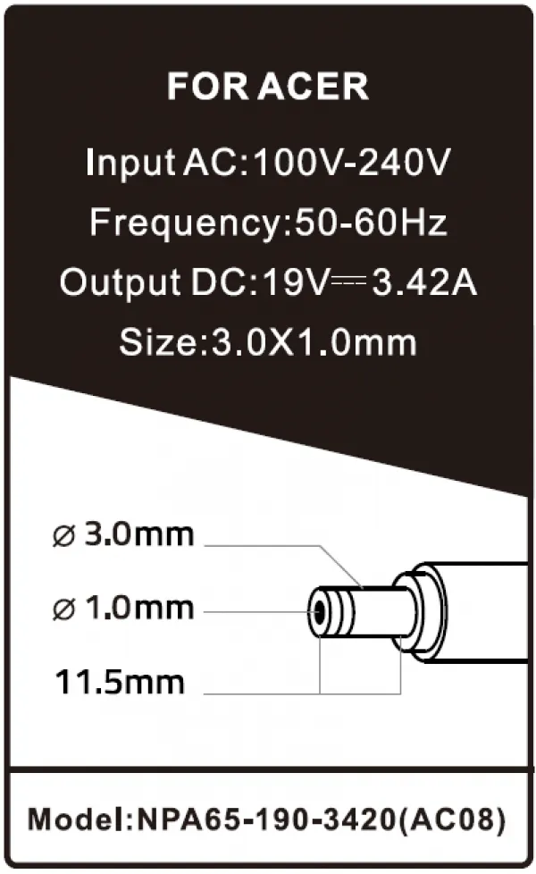 GEMBIRD NPA65-190-3420 (AC08) ** Gembird punjac za laptop 65W-19V-3.42A, 3.0x1.1mm (715) Slika 3