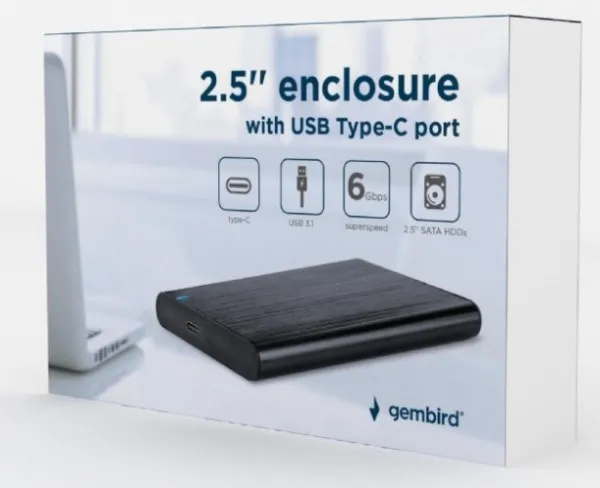 GEMBIRD EE2-U3S-6 Gembird USB 3.1 Externo kuciste za 2.5 SATA hard diskove, Type-C, bruseni aluminium,crno A Slika 3