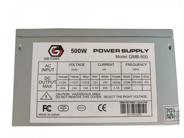 GEMBIRD GMB-500-12 bez kutije ** Gembird napajanje 500W 12cm FAN, 20+4pin, 4pin12V, 2xSATA 2xIDE 4-pin (983) Slika 2