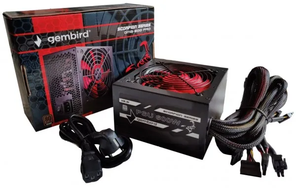 GEMBIRD GMB-600-PRO Gembird napajanje 600W 80+BRONZE, PFC,12cm FAN, 20+4pin, 2x4pin,2x 6+2pin, 5xSATA Slika 1