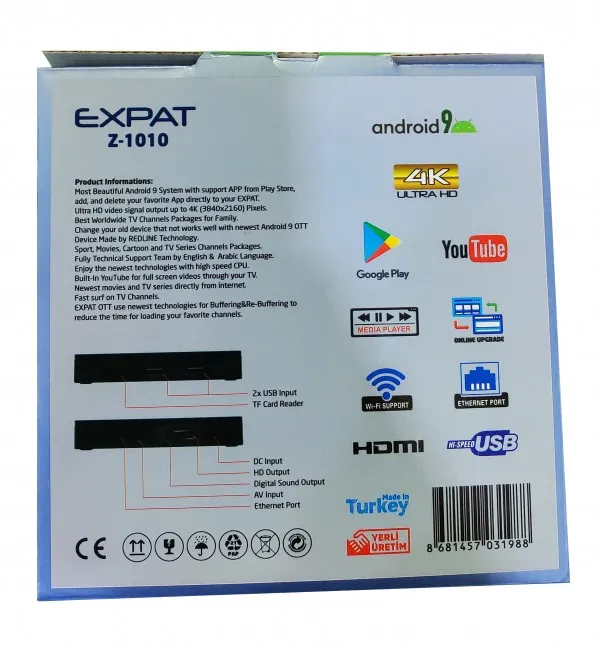 DVB-EXPAT Z1010 Prijemnik IPTV, Set - Top Box, 1GB/8GB, Android 9 Slika 1