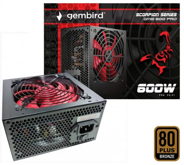 GEMBIRD GMB-600-PRO Gembird napajanje 600W 80+BRONZE, PFC,12cm FAN, 20+4pin, 2x4pin,2x 6+2pin, 5xSATA Slika 2