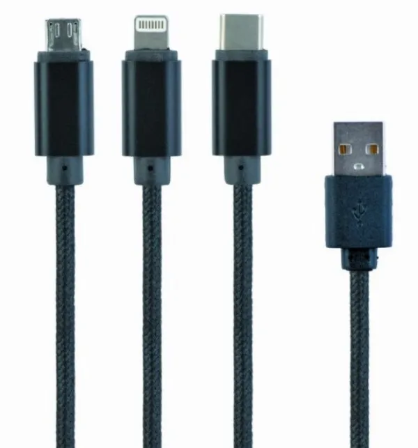 GEMBIRD CC-USB2-AM31-1M Gembird USB 3-u-1 kabl za punjenje 8-pin, Type-C, microUSB, crni, 1m Slika 1