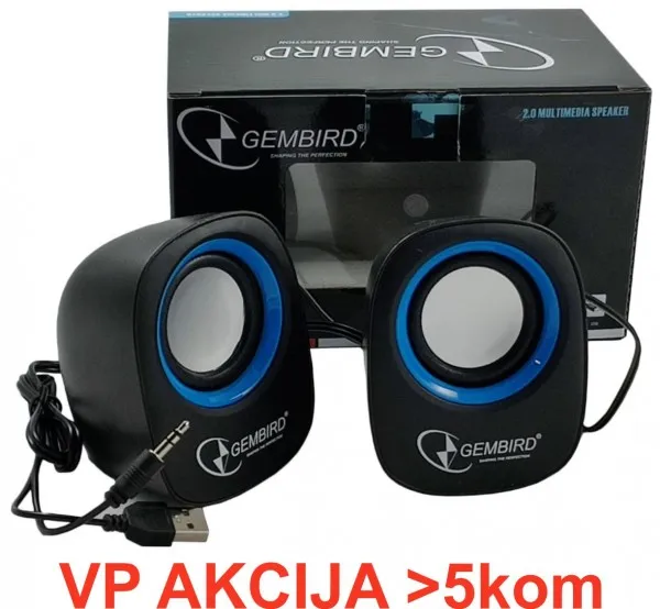 GEMBIRD SPK-111 ** Gembird Stereo zvucnici Blue/black, 2 x 3W RMS USB pwr, 3.5mm kutija sa prozorom (379) Slika 3