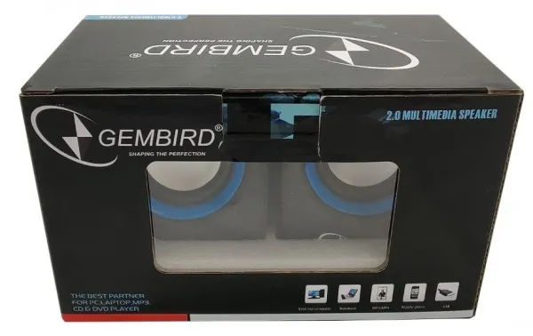 GEMBIRD SPK-111 ** Gembird Stereo zvucnici Blue/black, 2 x 3W RMS USB pwr, 3.5mm kutija sa prozorom (379) Slika 2