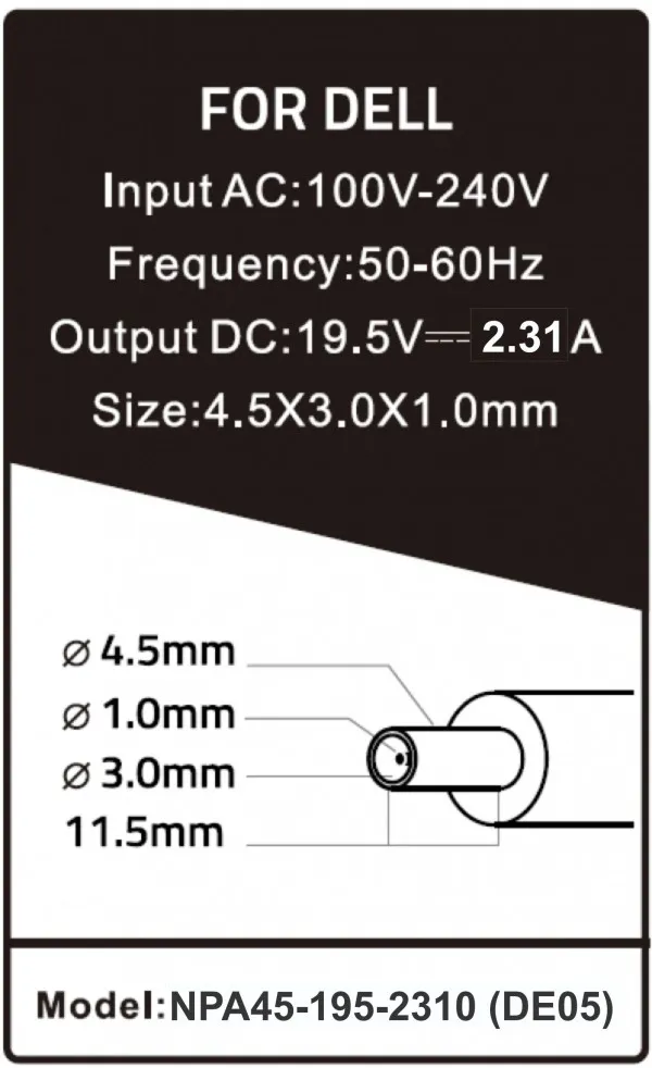 GEMBIRD NPA45-195-2310 (DE05) **Gembird punjac za laptop 45W-19.5V-2.31A, 4.5x3.0mm  Black PIN (944 Alt=DE07 Slika 4