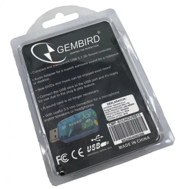 GEMBIRD CMP-SOUNDUSB13 ** Gembird USB 5.1 3D zvucna karta, zamenjuje audio kontrolor u PC (SC-USB-01) (223) Slika 3