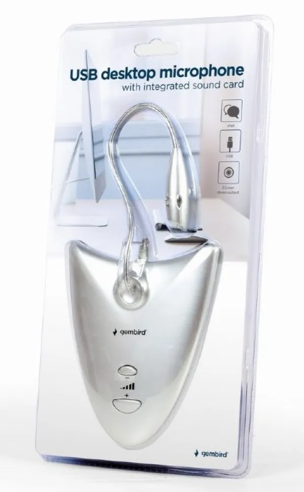MIC-DU-01 Gembird Desktop mikrofon sa integrisanom zvucnom karticom, savitljivo telo, silver, 3.5mm Slika 2