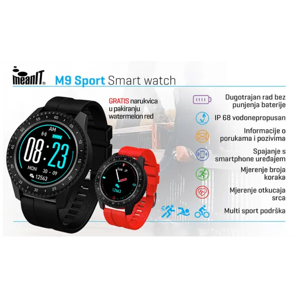 Meanit Smart watch M9 Sport Sat pametni, vodootporan IP68 Slika 1