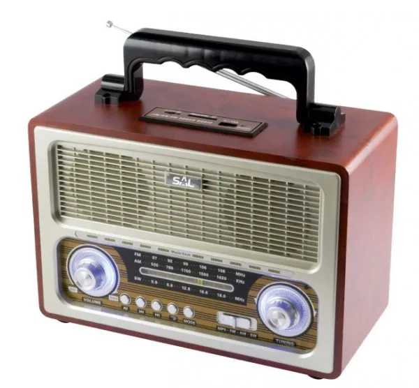 SAL Radio prijemnik RRT3B prenosni retro 2x3W, FM, USB, microSD, Bluetooth, baterija 1300mAh Slika 1