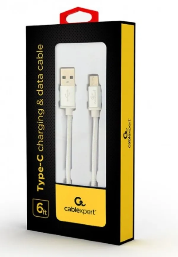 GEMBIRD CCB-mUSB2B-AMCM-6-S Gembird Cotton braided Type-C USB cable with metal connectors, 1.8 m, silver- Slika 2