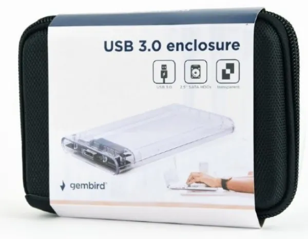 GEMBIRD EE2-U3S9-6 Gembird USB 3.0 Externo kuciste za 2.5 SATA hard diskove 9,5mm transparentni + futrola A- Slika 3