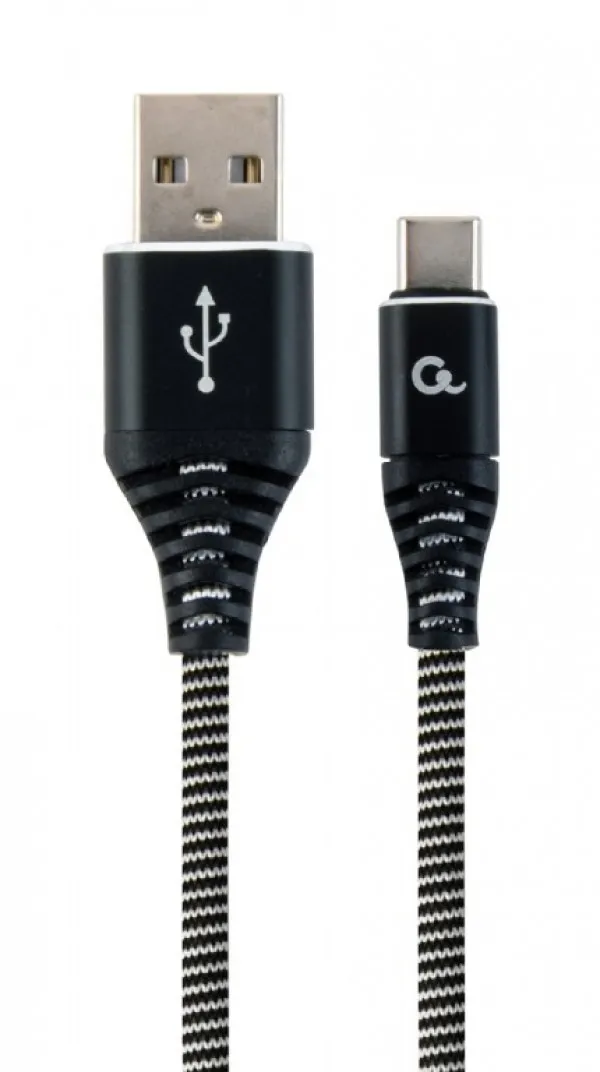 GEMBIRD CC-USB2B-AMCM-2M-BW Gembird Premium cotton braided Type-C USB charging -data cable,2m, black/white Slika 1