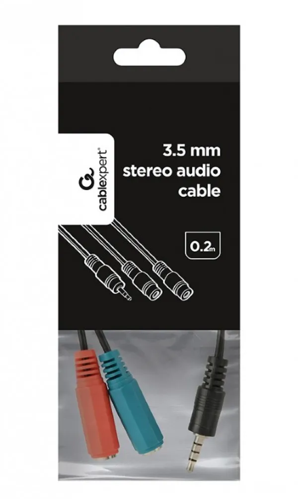 GEMBIRD CCA-417 Gembird 2x 3.5 mm(slusalice i mikrofon) adapter na 1x 3.5mm(4 pin) cable, 0.2 m crni - Image 1