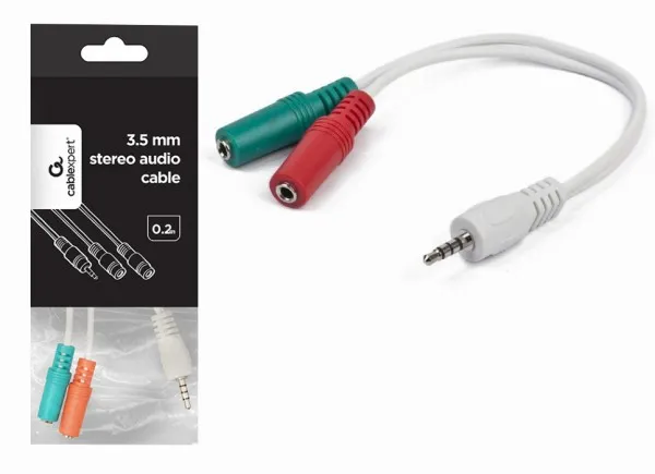 GEMBIRD CCA-417W Gembird 2x 3.5 mm(slusalice i mikrofon) adapter na 1x 3.5mm(4 pin) cable, 0.2 m beli FO Slika 1