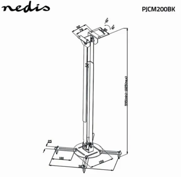 NEDIS PJCM200BK univerzalni plafonski nosac za projektor rotirajuci + tilt 90°, 550-1000mm - Image 3