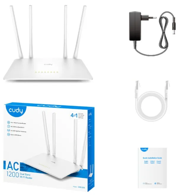 CUDY Cudy WR1200 AC1200 Dual Band 2.4+5Ghz Wi-Fi Ruter 1W/4LAN 10/100Mbps, 4x5dBi GUEST/WPS/DDNS (1859) Slika 1