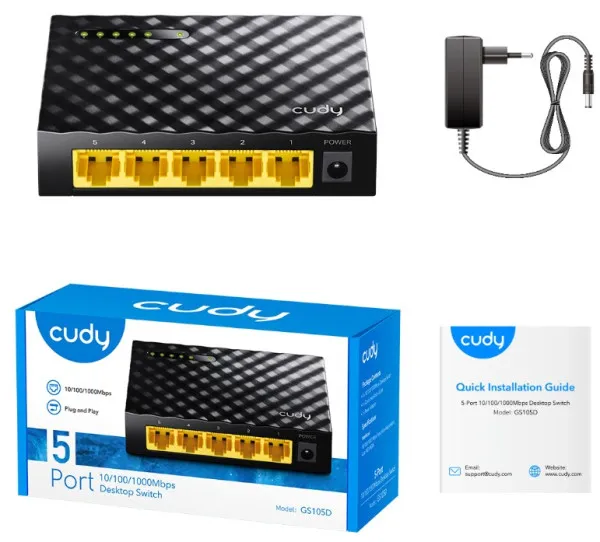 CUDY Cudy GS105D 5-Port Gbit Desktop Switch, 5x RJ45 10/100/1000 (Alt. GS105, SG105, PFS3005-GT-L) Slika 4