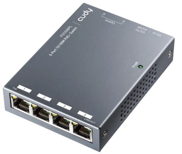 CUDY Cudy FS1006PL 6-Port 10/100M PoE+ Switch, 60W external, max 32W/PoE, UPLINK, 250m, 4KV protection Slika 3