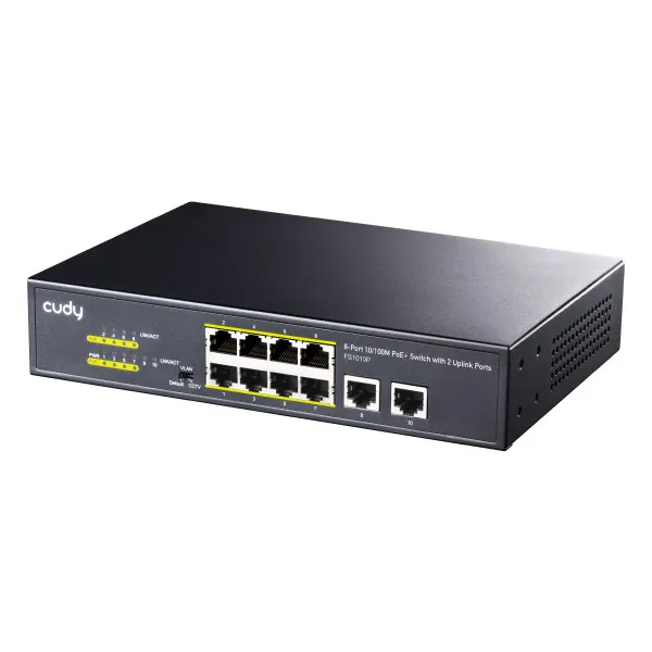 CUDY Cudy FS1010P 8-Port 10/100M PoE+ Switch, 2 Uplink 10/100M, 120W, 250m,4KV steel (Alt.PFS3009-8ET-96)- Slika 2