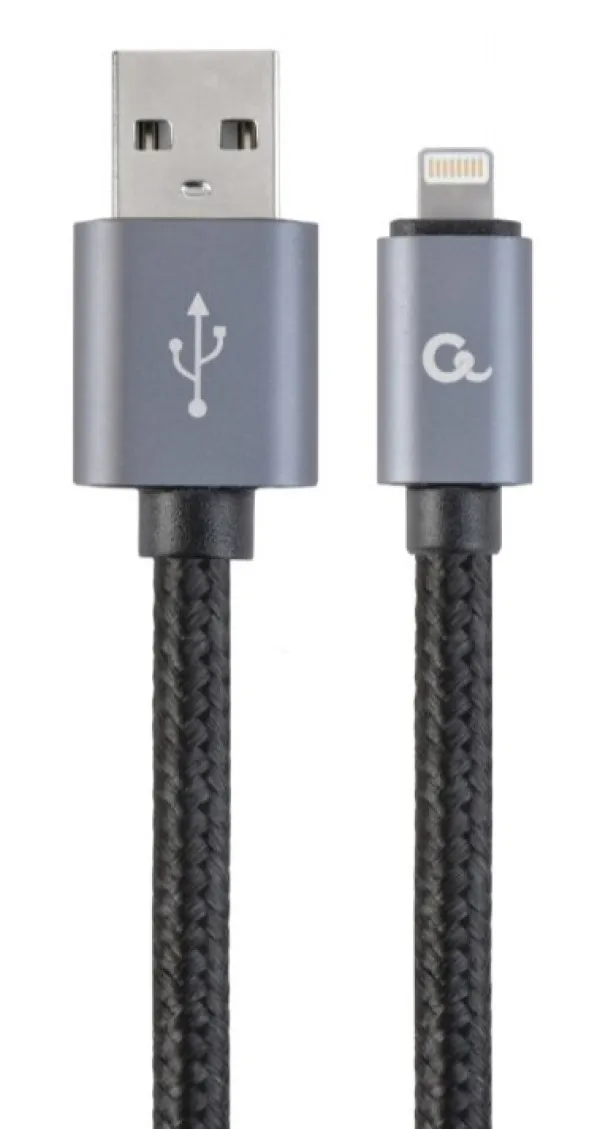 GEMBIRD CCB-mUSB2B-AMLM-6 Gembird Cotton braided 8-pin cable with metal connectors, 1.8 m, black, blister Slika 1