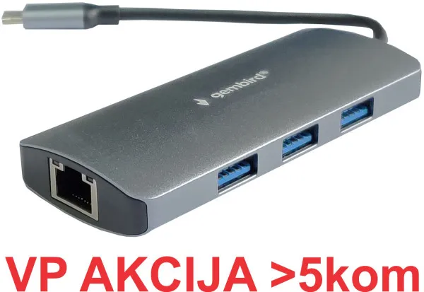 GEMBIRD A-CMU3-LAN-05 ** Gembird TYPE C TO RJ45 gigabit + 3xUSB3.1 hub ALUMINIUM (alt. A-CMU3-LAN-01 1077) Slika 1