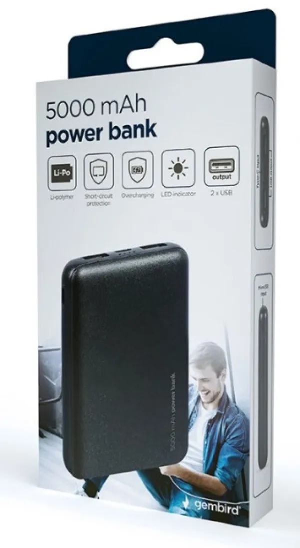 GEMBIRD PB05-02 Gembird power bank 5000mAh 2xUSB, LED Slika 4