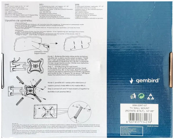 GEMBIRD WM-55RT-07 ** Gembird rotate/tilt VESA max. 40x40cm 14-55 max.20kg (819) Slika 2