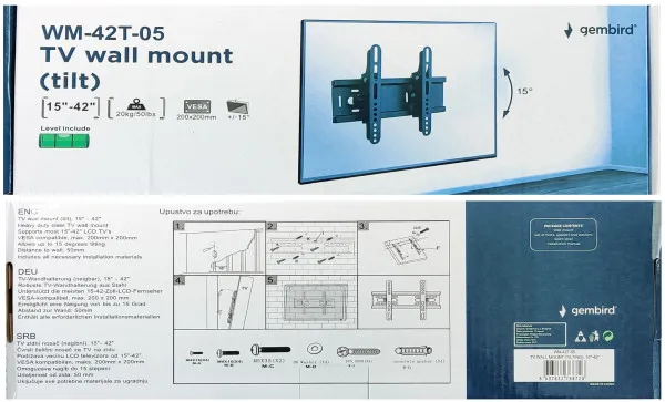 GEMBIRD WM-42T-05 ** Gembird tilt VESA max 20x20cm 15-42 max. 20kg(319) Slika 1