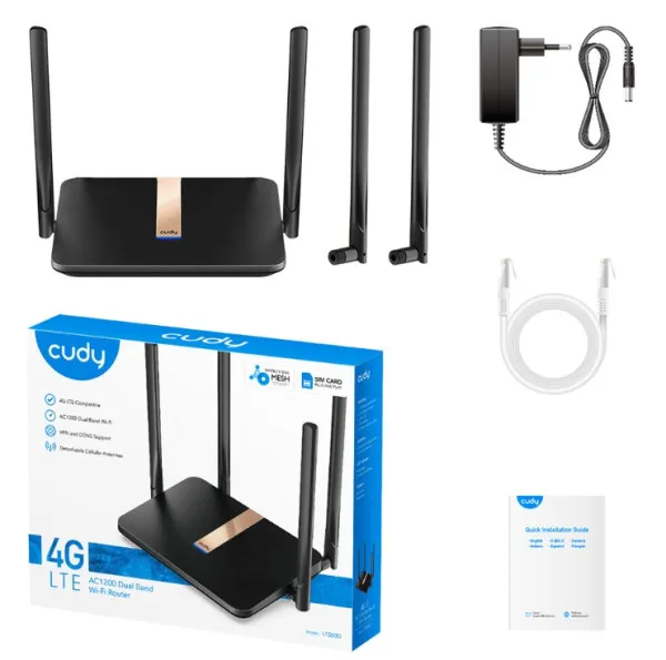 CUDY Cudy LT500D 4G LTE AC1200 Dual Band MESH Wi-Fi Router CPE 4+5Ghz, 1W/4L 10/100, 4x Antena detachable Slika 4