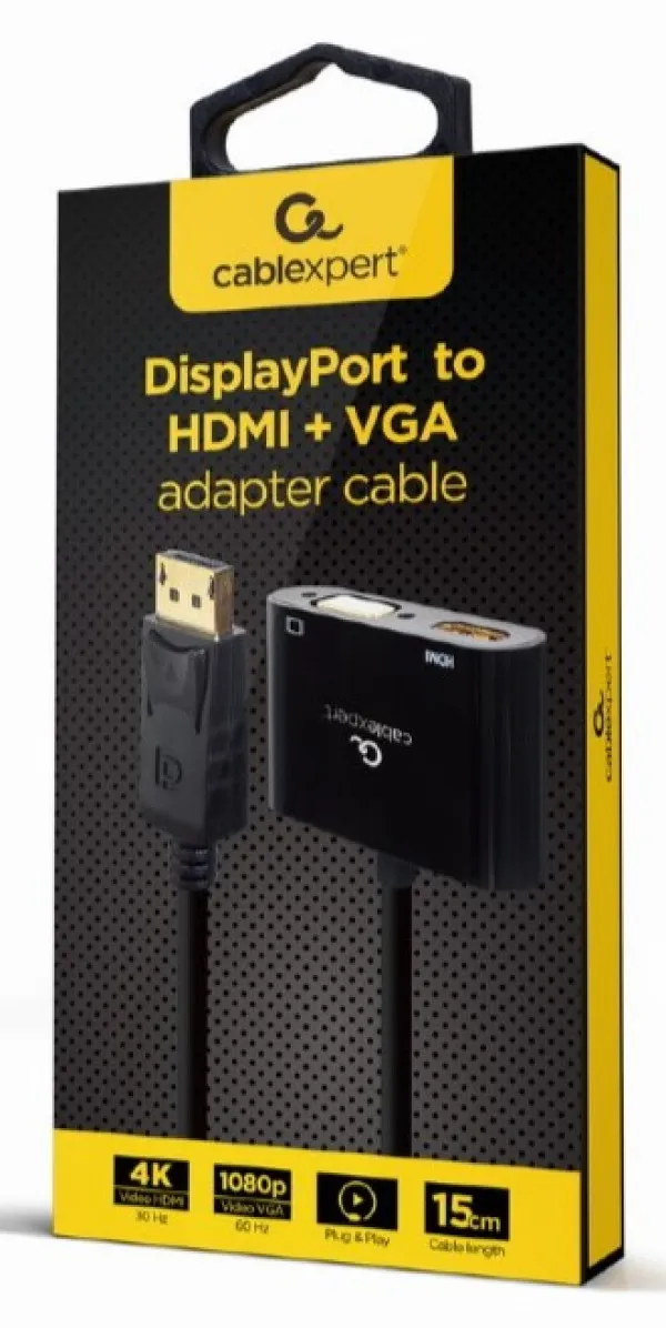 GEMBIRD A-DPM-HDMIFVGAF-01 Gembird DisplayPort male to HDMI female + VGA female adapter cable, black Slika 2