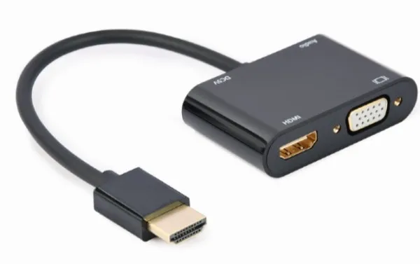 GEMBIRD A-HDMIM-HDMIFVGAF-01 Gembird HDMI male to HDMI female + VGA female + audio adapter cable, black Slika 1