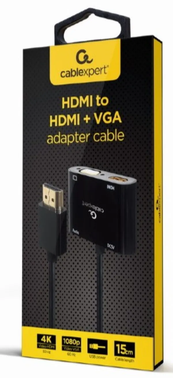 GEMBIRD A-HDMIM-HDMIFVGAF-01 Gembird HDMI male to HDMI female + VGA female + audio adapter cable, black Slika 4