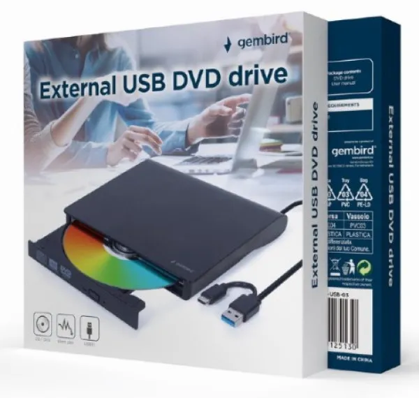 GEMBIRD DVD-USB-03 Gembird eksterni USB CD/DVD drive Citac-rezac, USB + USB-C, black Slika 2