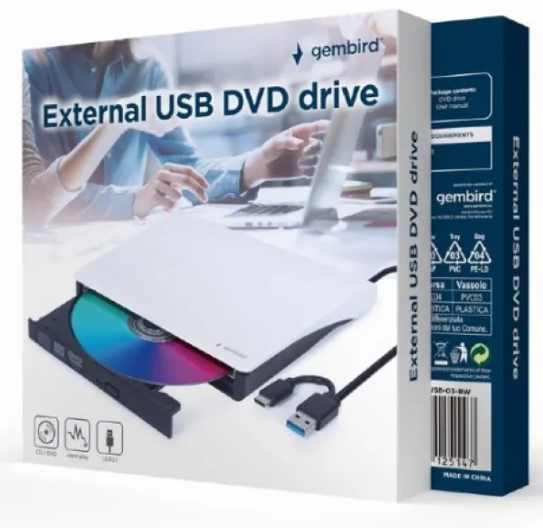 GEMBIRD DVD-USB-03-BW Gembird eksterni USB CD/DVD drive Citac-rezac, USB + USB-C, black-white Slika 2