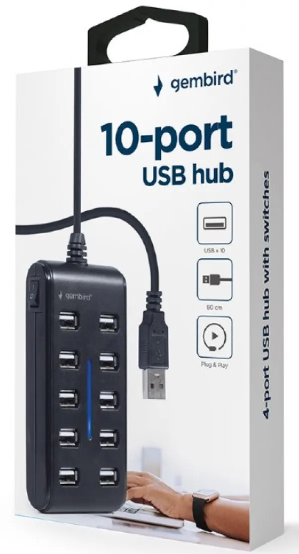 GEMBIRD UHB-U2P10P-01 Gembird 10-port USB 2.0 HUB, black A- Slika 4